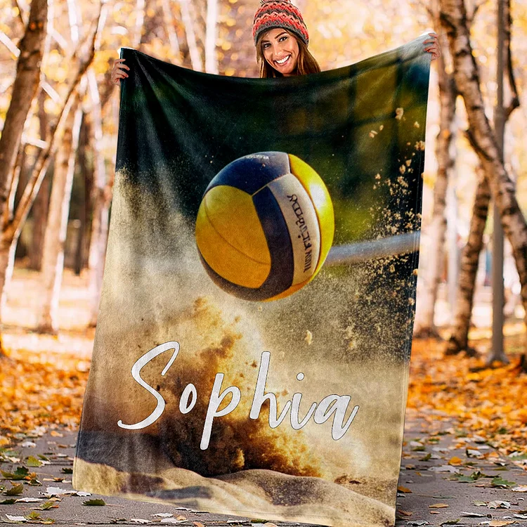 Personalized Volleyball Blanket, Sport Theme Blanket with Number and Name Birthday Team Gift for Athletes Sport Lovers | BKKid746