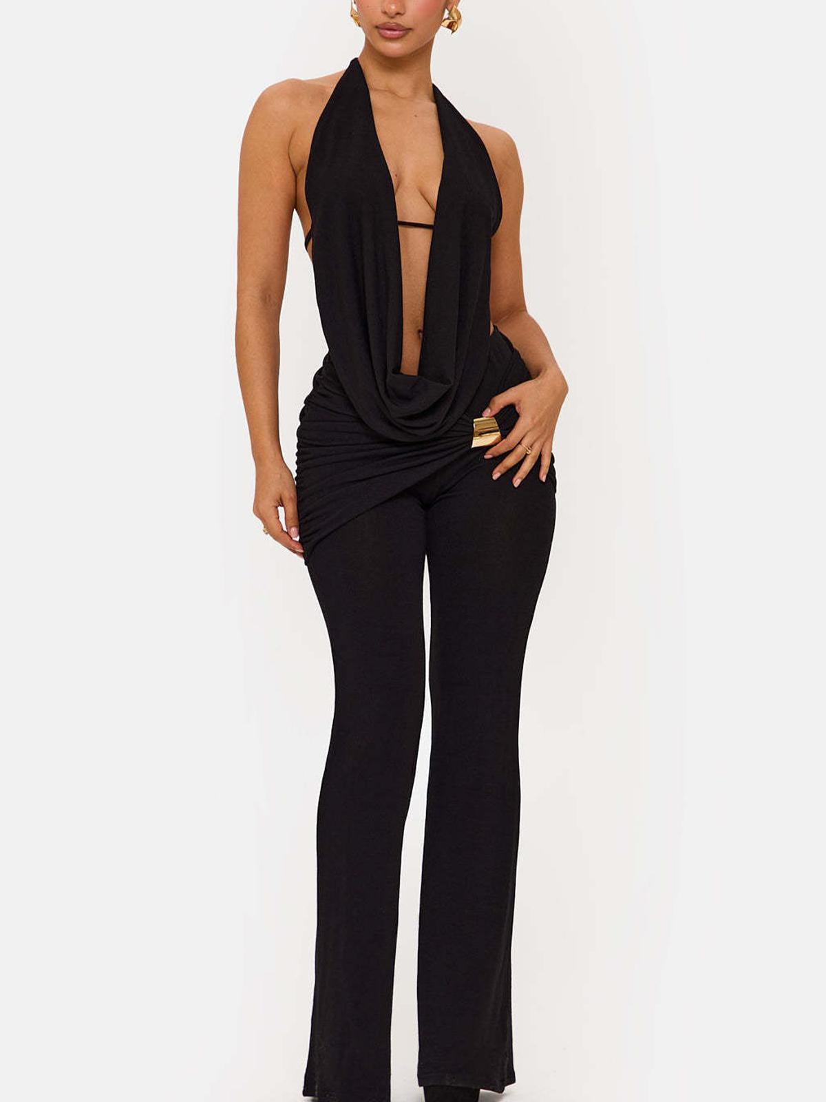 Halter Neck Drape-Front Flared Pants Set - HIGIANNA&reg;
