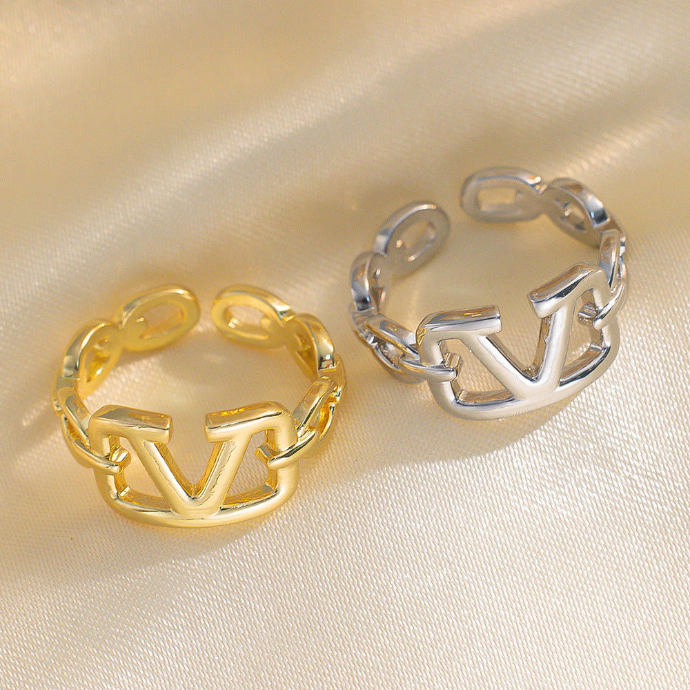 Retro Heavy Geometric Personality Metal Simple Texture Open Ring Ins Popular Open Ring