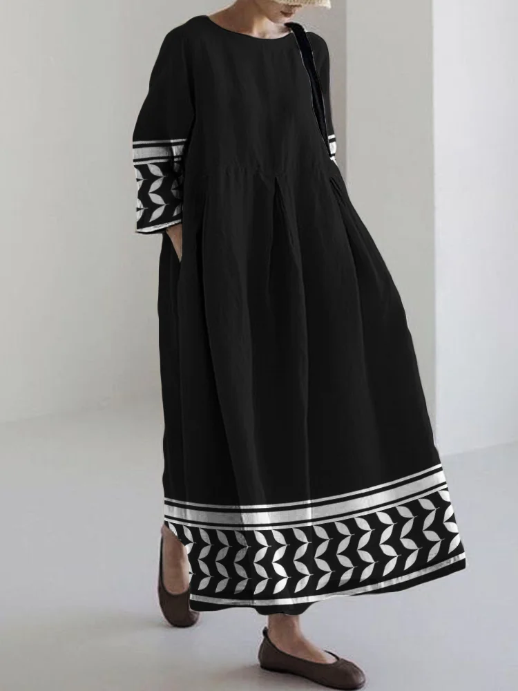 Palestine Shemagh Hem Linen Blend Maxi Dress