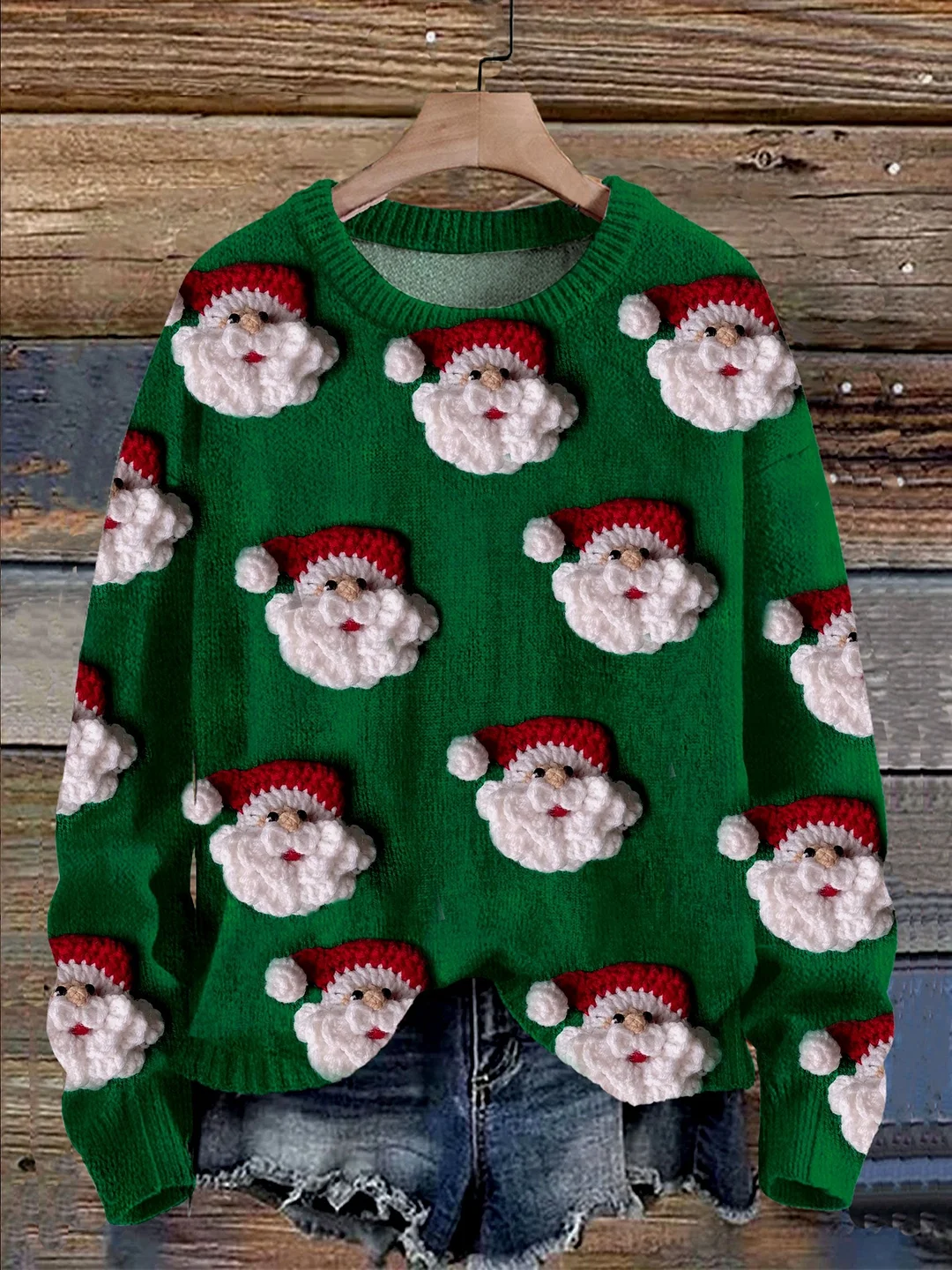 Christmas Santa Print Knit Pullover Sweater