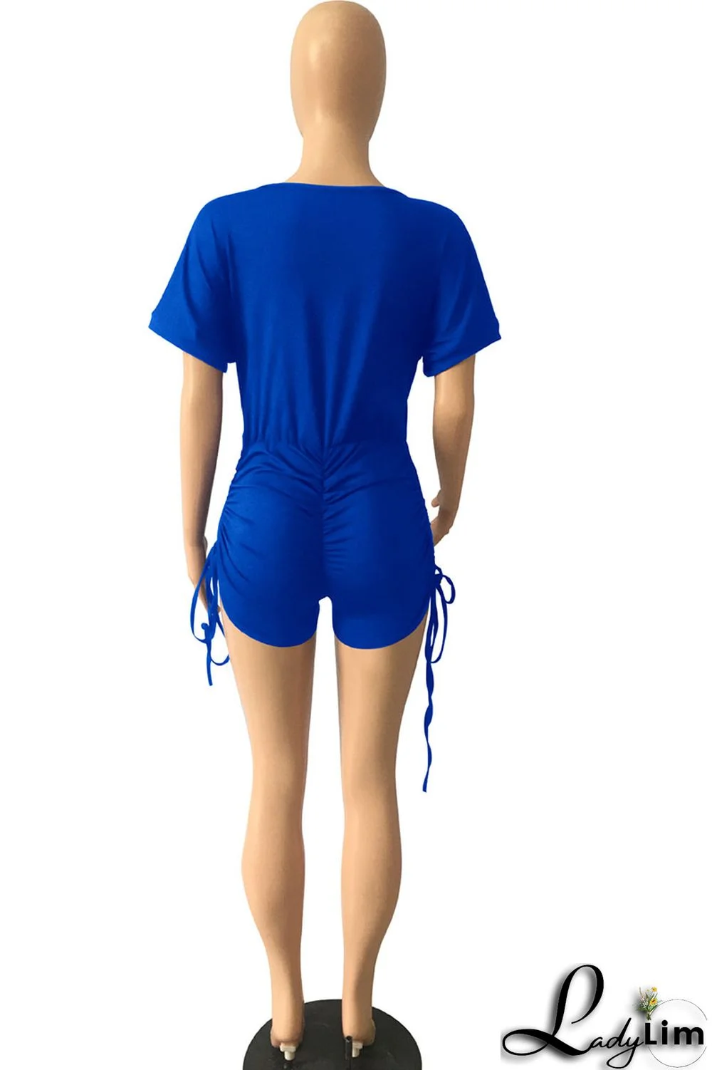 Royal Blue Sexy Solid Split Joint V Neck Regular Jumpsuits