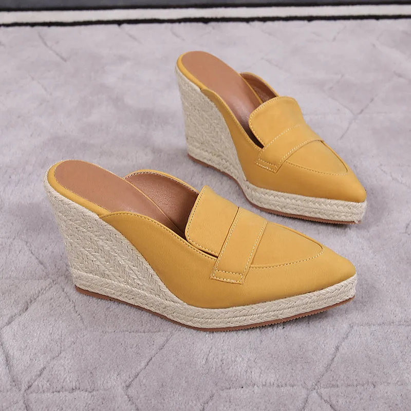 Wongn Wongn Spring And Autumn Pointed Slope With Thick Bottom With Baotou Drag Empty Women's Shoes Straw Hemp Rope Thick Bottom