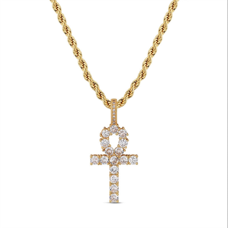 Copper Casual Hip-Hop Inlay Cross Zircon Pendant Necklace