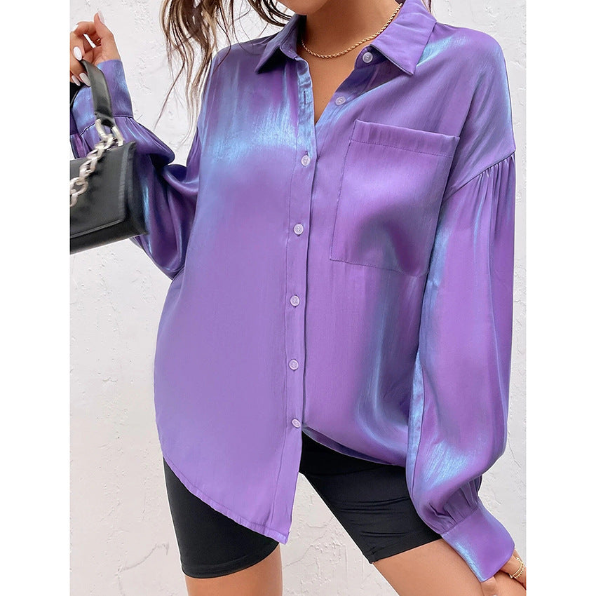 Early Autumn Shirt Purple Loose Long Sleeve Collared Temperamental Minority Fashionable All Match Shirt Women Clothing