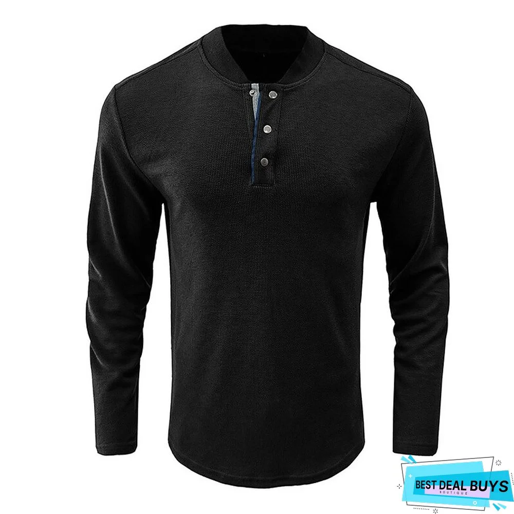 Men's Henley Shirt Tee Plain Henley Street Vacation Long Sleeve Button Pocket Clothing Apparel Basic Designer Modern Contemporary