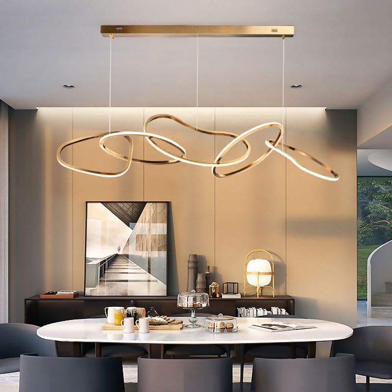 Modern Minimalist Golden LED 5-6 Ring Hanging Light for Dining Room