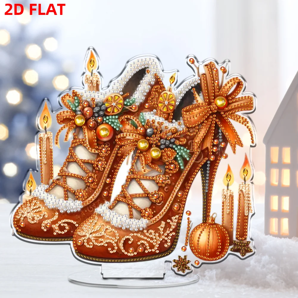 2D Flat Xmas High Heels DIY Acrylic Desktop Diamond Art Kits for Adults Beginner