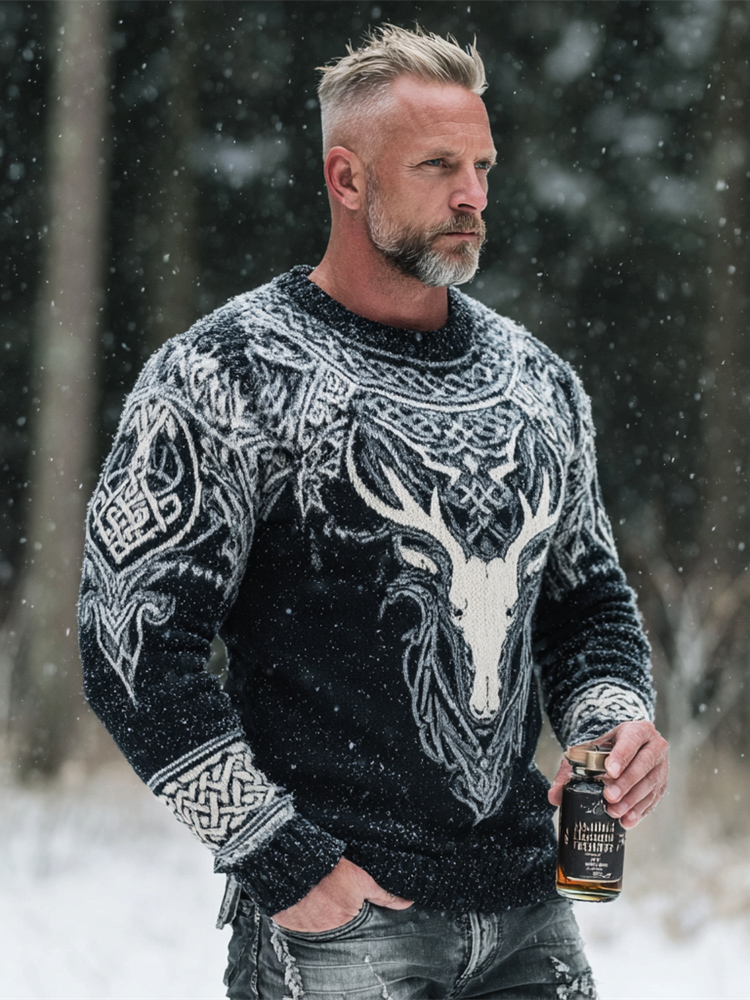 Celtic Knot & Christmas Elk Men's Icelandic Sweater elevenforest