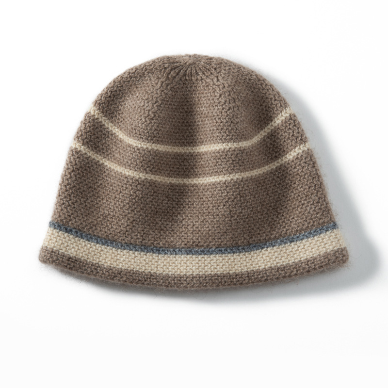 100% Cashmere Patterned Beanies Knitted Style REAL SILK LIFE