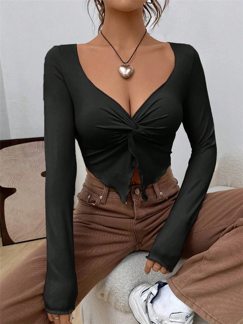 Athvotar Athvotar 2025 New Renovate Front-Turning Irregular Long-Sleeved T-Shirt Girl