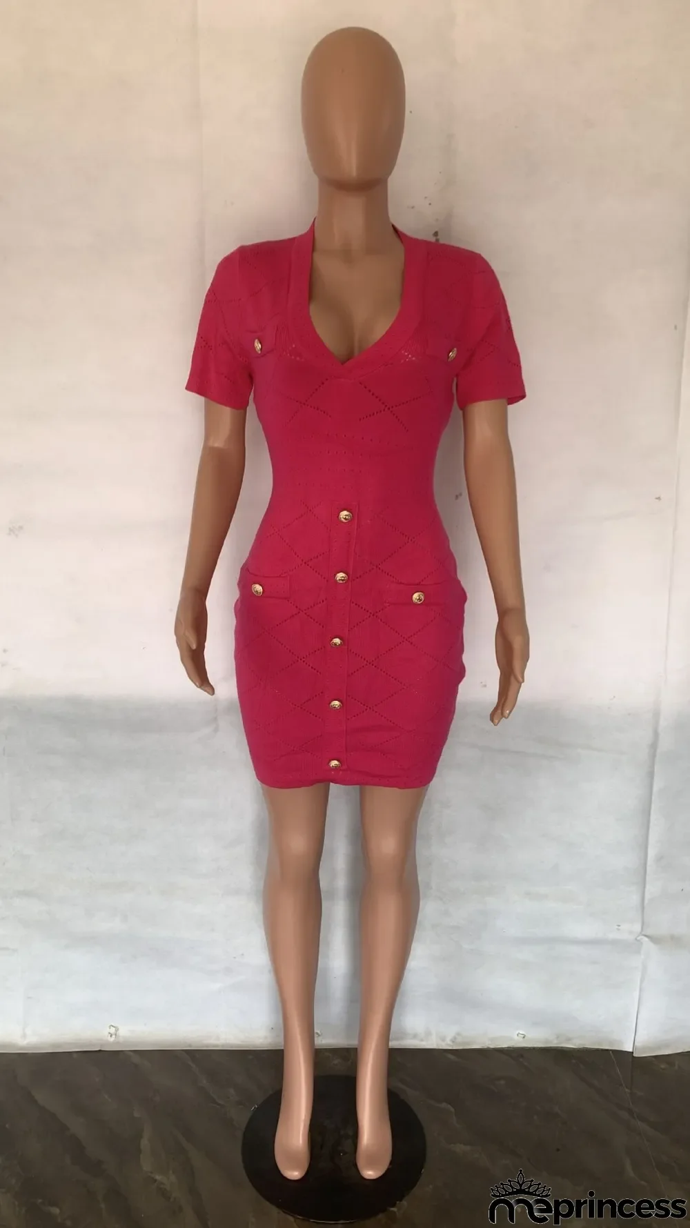 Solid Color V Neck Knits Midi Dress