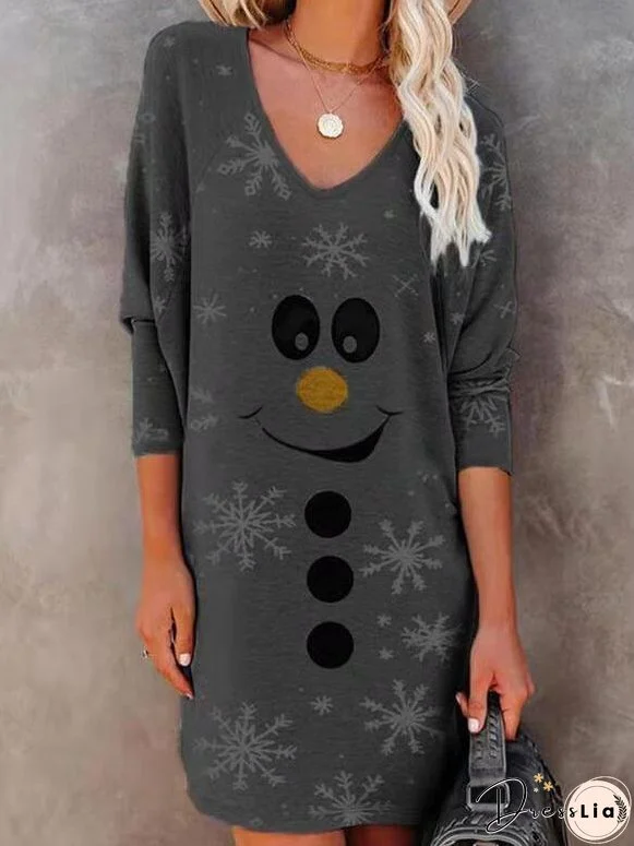 Dresses Smiley Snowflake V-Neck Long Sleeve Dress for Women