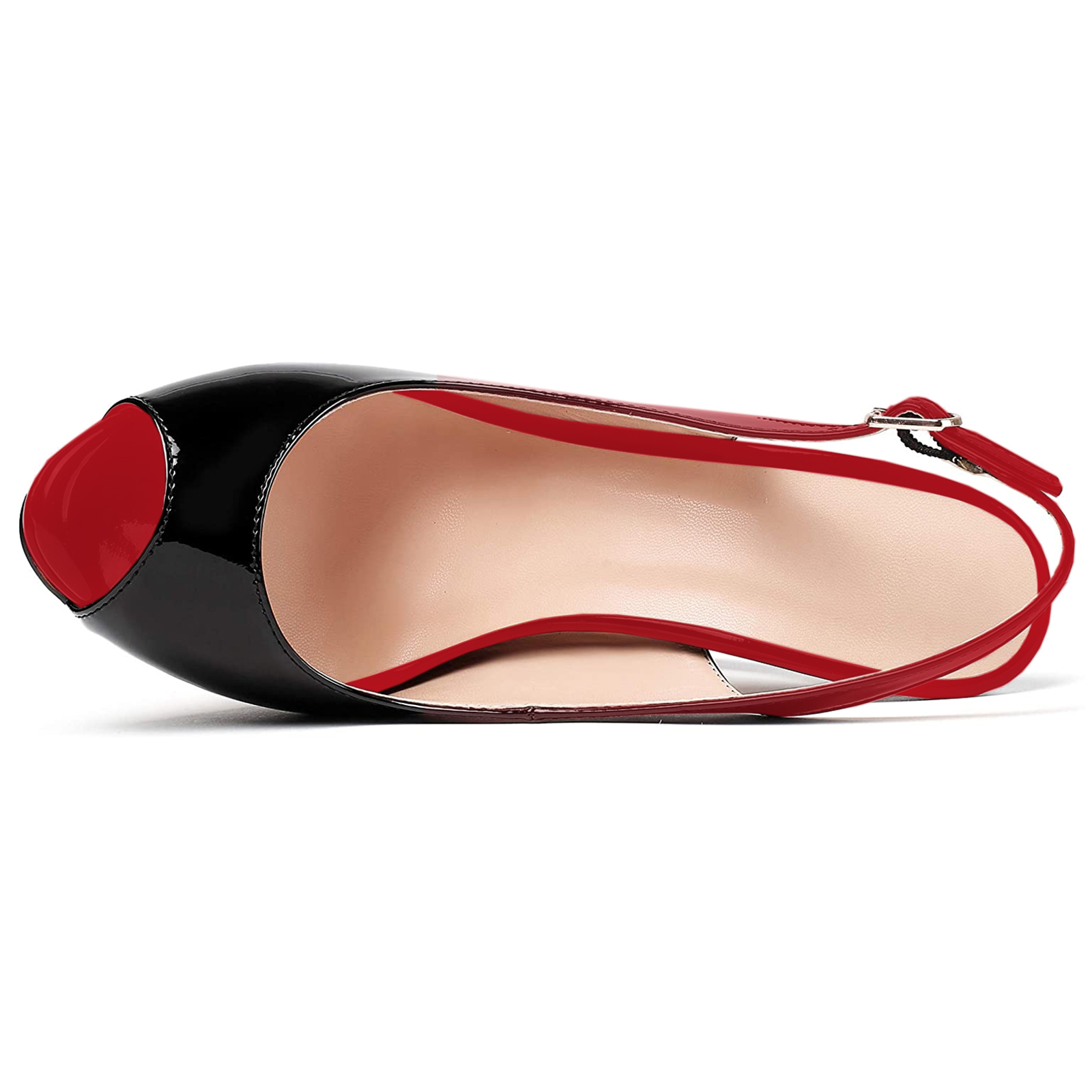 120mm Red Bottom Strap Slingback Sandals Peep Toe Platform Stilettos Patent Heels-MERUMOTE