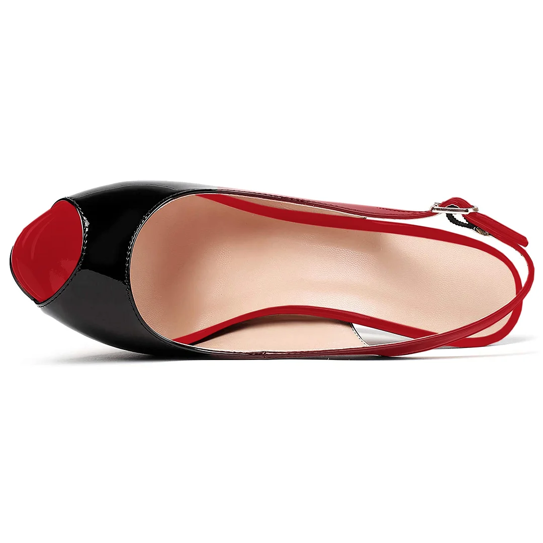 120mm Red Bottom Strap Slingback Sandals Peep Toe Platform Stilettos Patent Heels-MERUMOTE