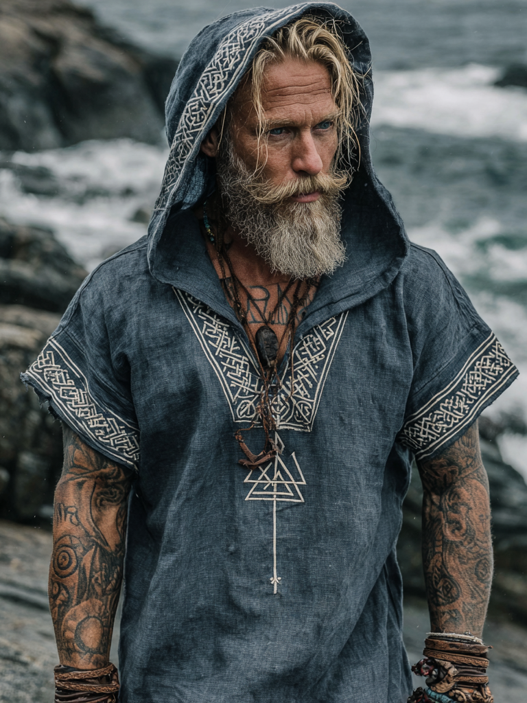 Men's Viking Inspired Celtic Totem Vintage Short Sleeve Hoodie / Rvogue / Rvogue