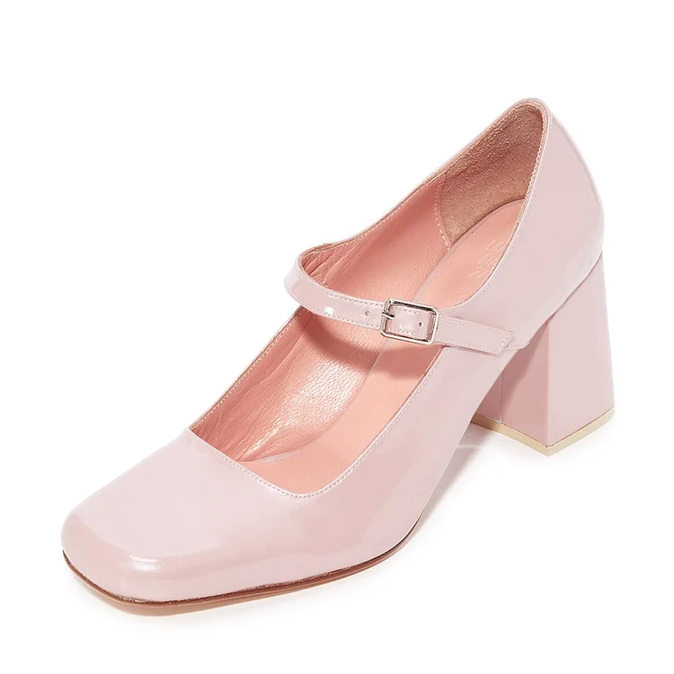 Pink Cute Mary Jane Shoes Square Toe Block Heels Pumps |FSJ Shoes