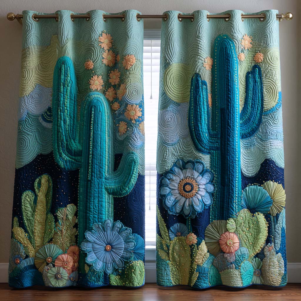 Blue Desert Blossoms Printed Quilted  Curtains NCU0XD2005