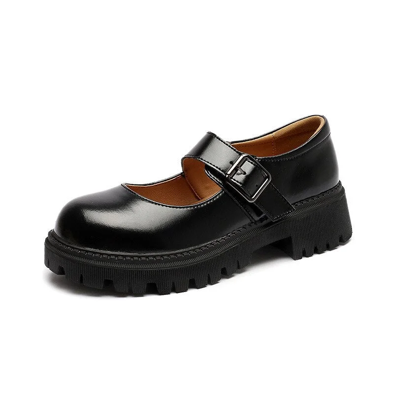 LOURDASPREC  Graduation Gift Big Sale Thick-soled English Leather Shoes Women's Spring 2023 New Mary Jane Round Toe Retro Single Shoes Genuine Leather Vintage