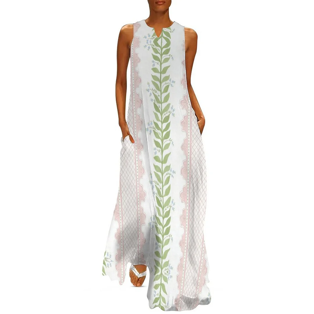 Style & Comfort for Mature Women Plus Size Printed Sleeveless Casual Women Maxi Dress with Pockets in Pattern Striped, Pink, Green