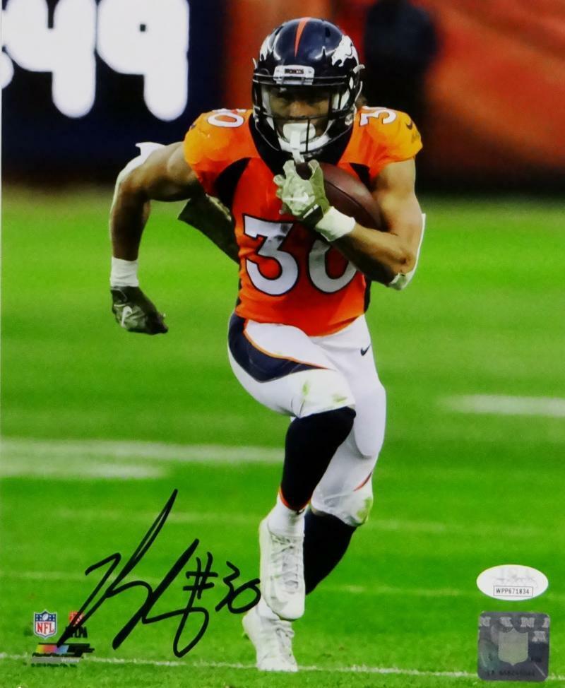 Phillip Lindsay Autographed Broncos 8x10 PF Photo Poster painting Running w/ Ball- JSA W Auth