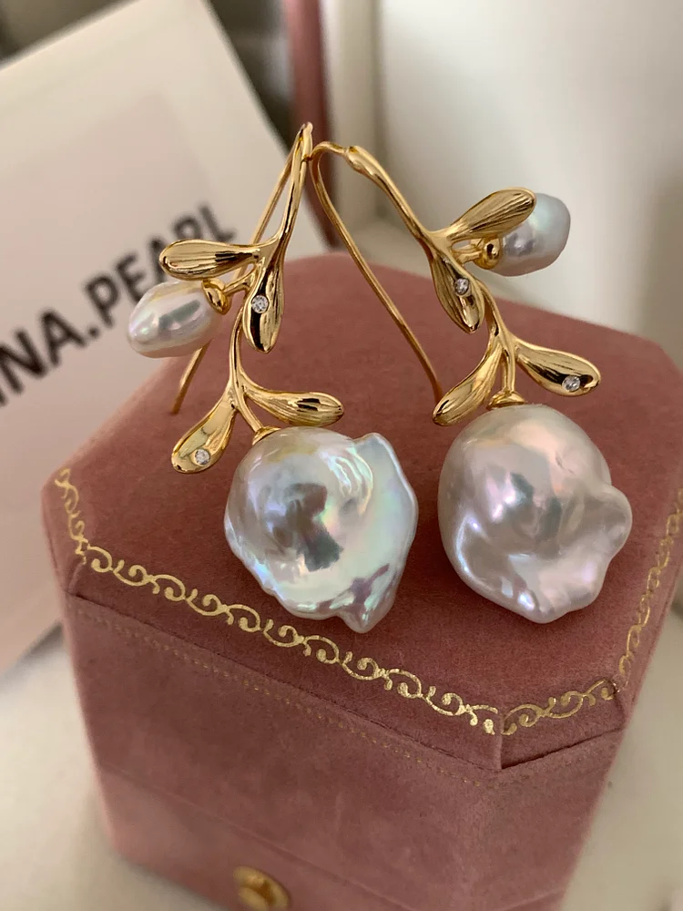 TINA Jewelry Fresh water pearl Baroque earrings in rose design