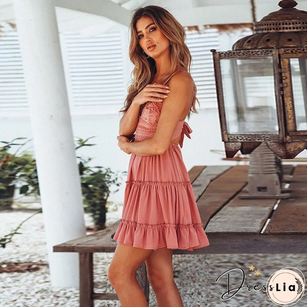 Brand New Women Party Lace Flower Backless Mini Dress Summer Sexy Sling SpaghettiStraps Deep V Neck Wedding Club Vestidos