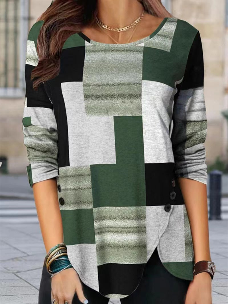 Women Long Sleeve V-neck Graphic Floral Printed Top