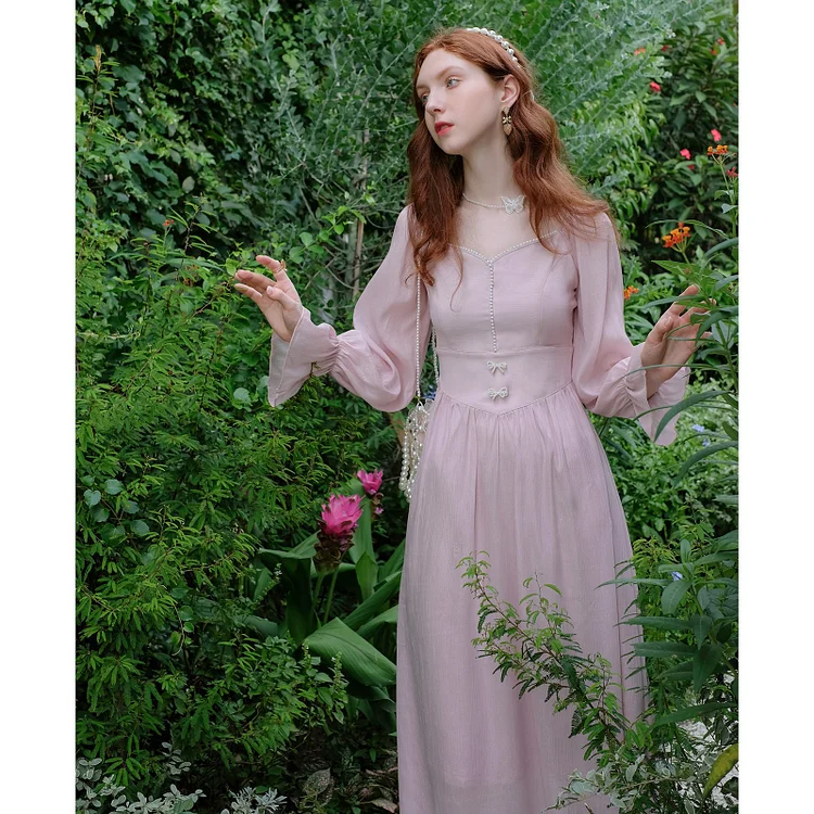 Fairy Tales Aesthetic Fairycore Pink Vintage Waist Dress QueenFunky
