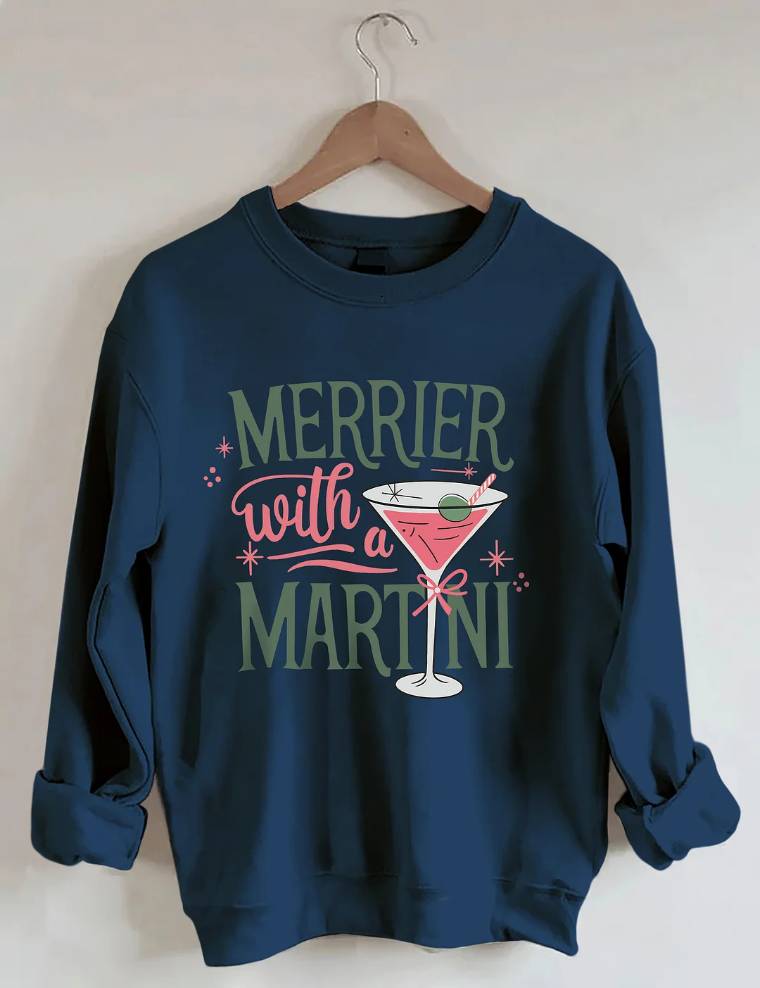Merrier With A Martini Retro Christmas Sweatshirt