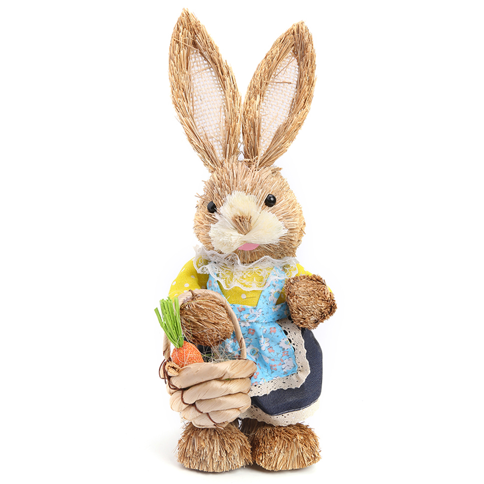 Straw Rabbit Ornament, 12 inch Standing Bunny with Carrot for Easter (9)