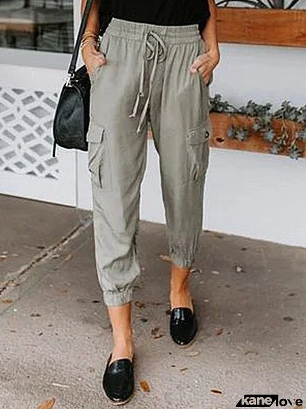 Women's Pants Casual Elastic Waist Pocket Drawstring Pants