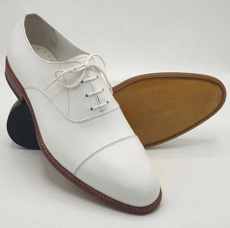 Men's Handmade White Leather Oxford Dress Shoes