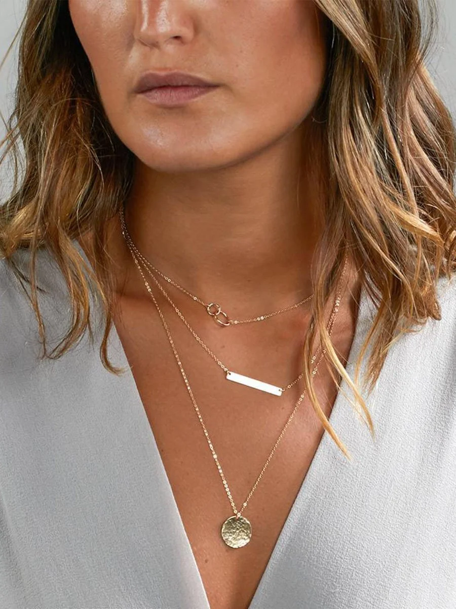 3 Layered Geometric Pattern Necklace