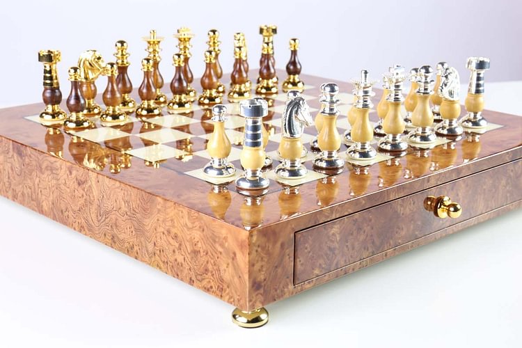 Luxurious French Style Briarwood Chess Set with Storage