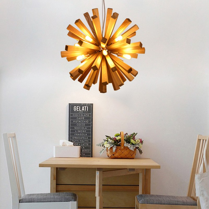Nordic Wood Chandelier Dandelion-Shaped Pendants Lights For Bedroom
