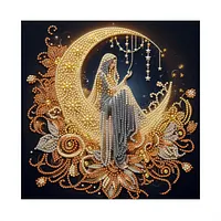 Golden Crescent Moon Woman - Pearls Painting