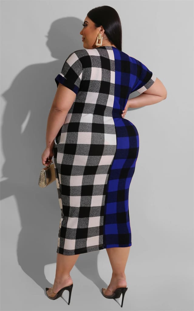 Women Sexy Plaid Bodycon Dress Cotton O-neck Long Sleeve Spring Autumn Casual Slim Jumper Midi Pencil Dress