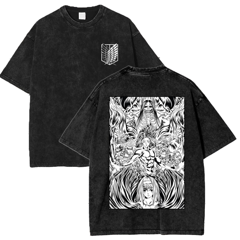 Attack On Titan Printed Oversize Washed T-Shirt