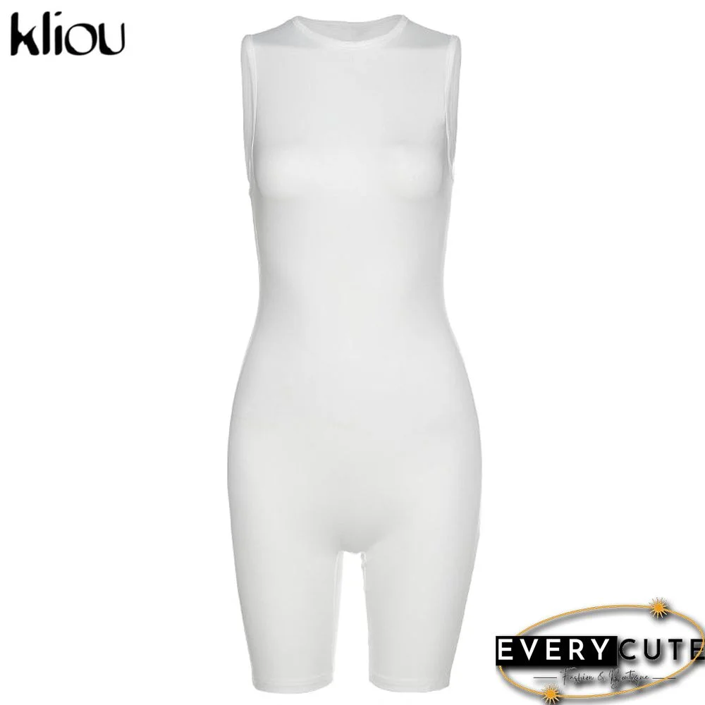 Kliou zipper rompers women summer clothes playsuits sleeveless o-neck solid casual romper slim elastic fitness sportswear outfit