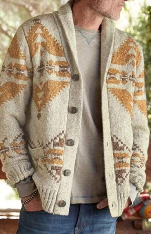 Jacquard Outer Wear Sweater Long Sleeve Knitted Jacket Top