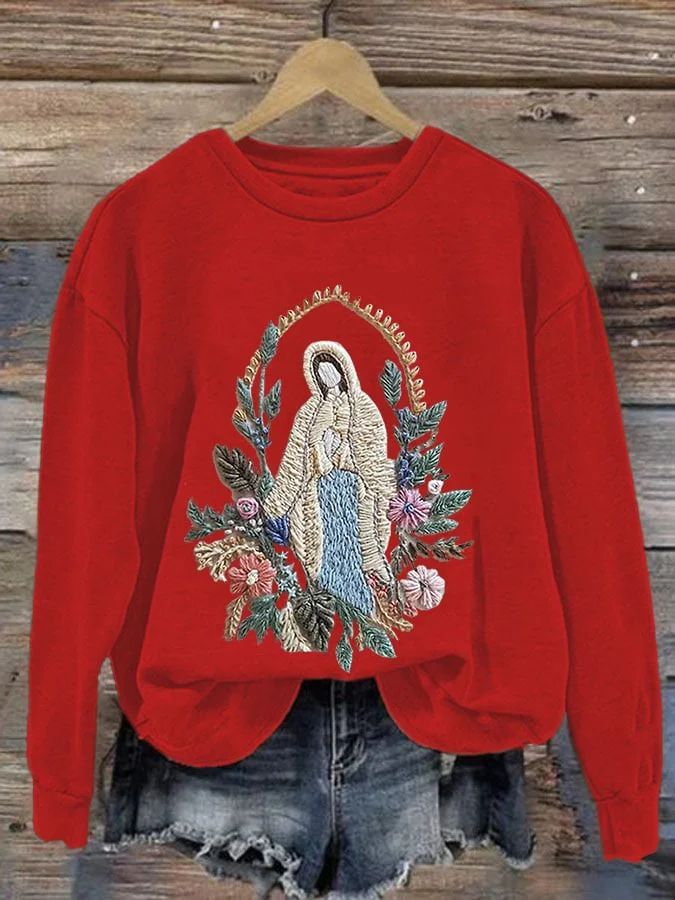 Women's Christian Our Lady Floral Printed Sweatshirt