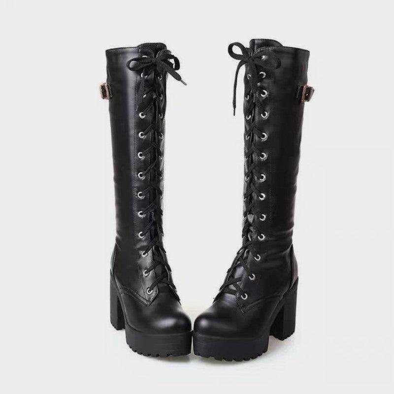 Lace Up Buckle Side Boots