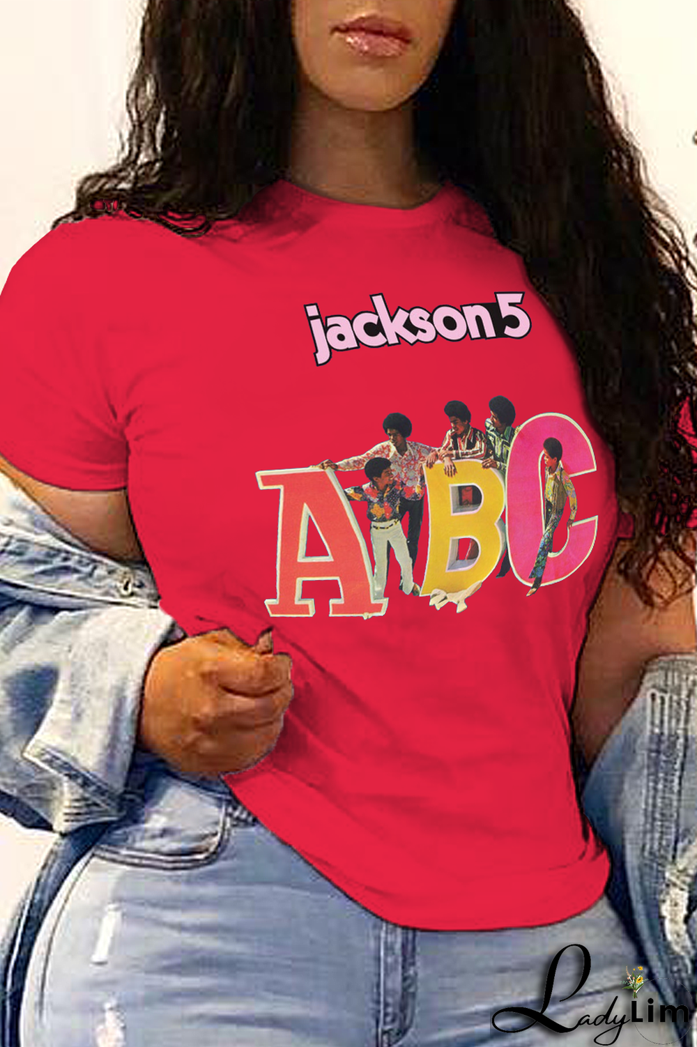 Red Casual Daily Print Patchwork Letter O Neck T-Shirts