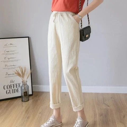 Pornhint New Women Pants 2023 Spring Autumn New Cotton Casual Pants Ankle Length Harem Pants Office Sweat Solid Straight Trousers Female