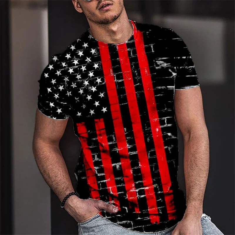 Stars and Stripes Print Casual Summer Short Sleeve Men's T-Shirts-VESSFUL