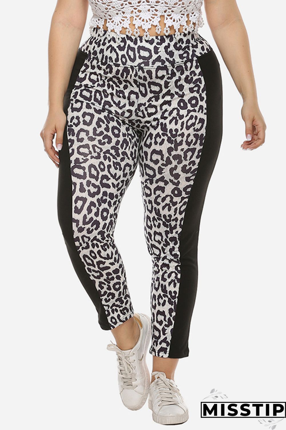 Leopard Fashion Casual Patchwork Leopard Plus Size Trousers
