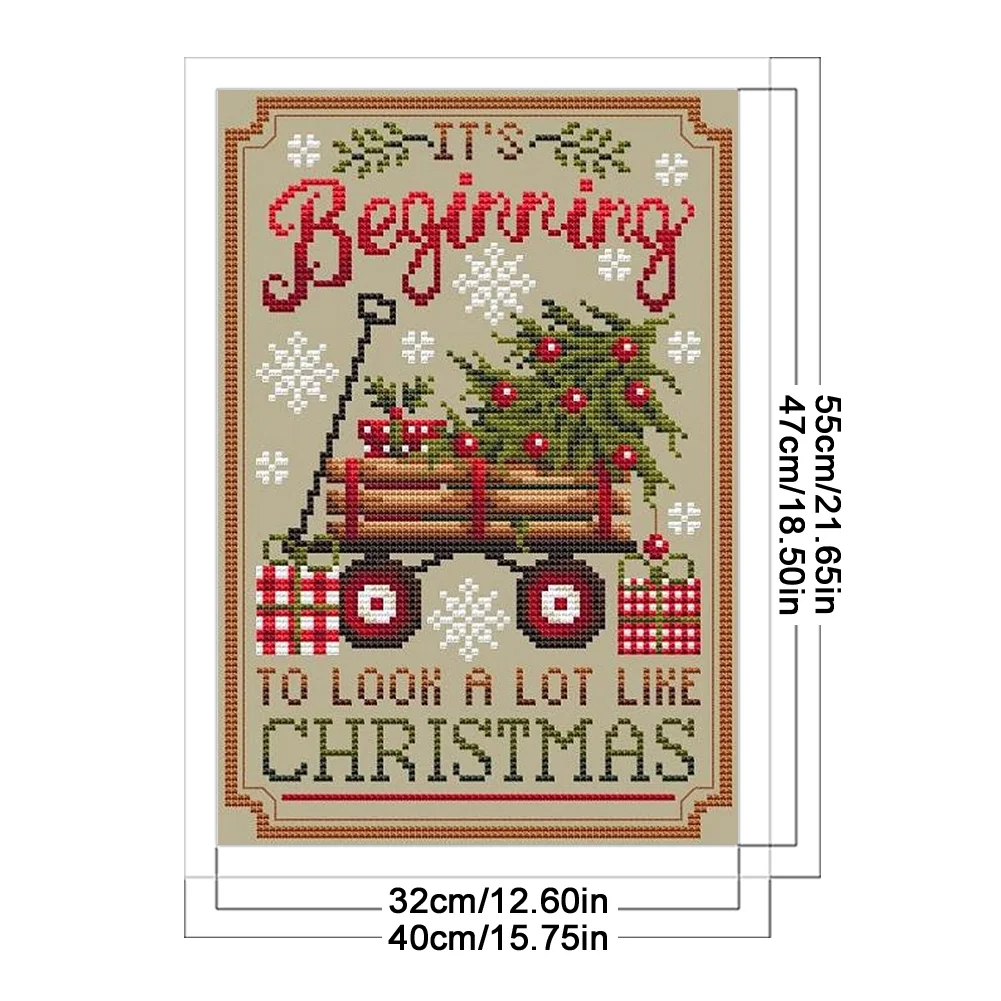 Xmas Trailer Printed Cross Stitch Kit 40x55cm DIY 11CT Thread Art Needlework