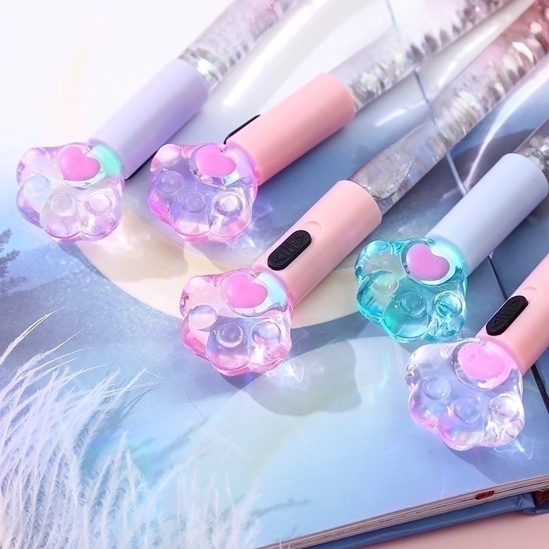 Ins Cute Cat Claw Luminous Gel Pen Creative Girlish Heart Oil Flowing Sand Light Pen 0.5mm Black Gel Ink Pen