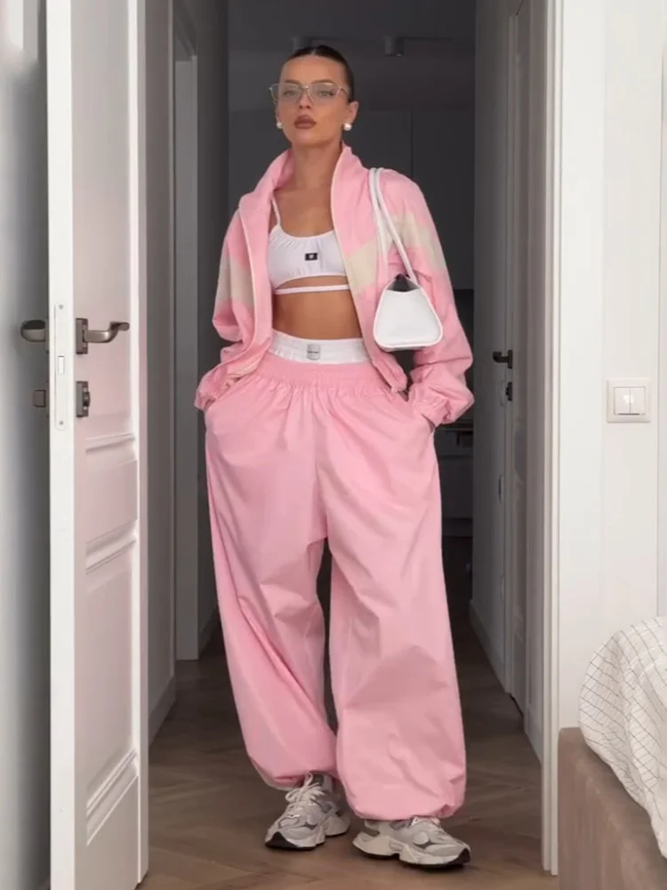 Athvotar Athvotar Women's Fashion Street Sports Style Spliced Wind Jacket Set Two Sets Of Women's Spring And Autumn Loose Breathability